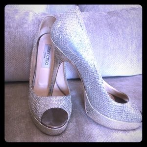 Jimmy Choo sparkle peep toe pumps